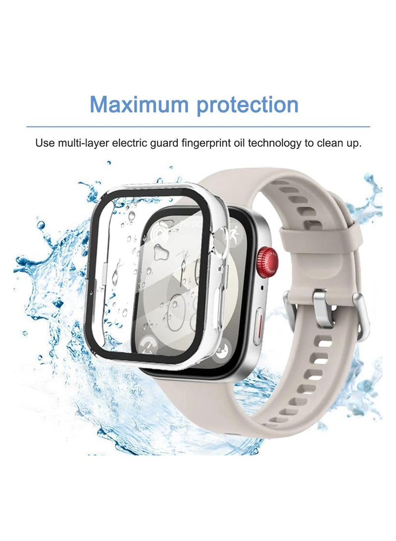 PC Case Compatible for HUAWEI WATCH FIT 3, 2 Pack With Tempered Glass Screen Protector, Full Coverage Hard PC Shockproof Protective Cover, Full Protection, Anti-Scratch, Black+Transparent