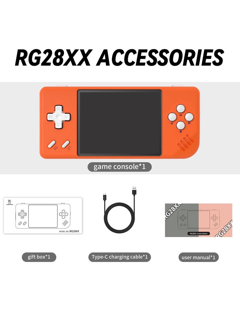 RG28XX Handheld Game Console 2.83 inch 640*480 IPS Screen Linux System 3100mAh Video Retro Player Support HDMI Output TV 2.4G Wireless/Wired Controller Supports Music Video Player (Orange)