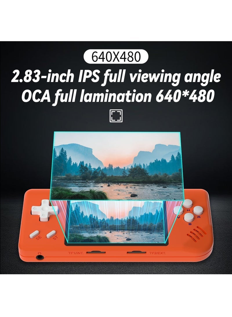 RG28XX Handheld Game Console 2.83 inch 640*480 IPS Screen Linux System 3100mAh Video Retro Player Support HDMI Output TV 2.4G Wireless/Wired Controller Supports Music Video Player (Orange)