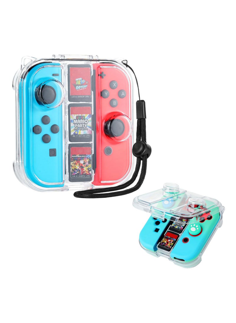 Mini Switch Joy-con Storage Case w/ 3 Game Slot, Portable Dust-Proof Portable Protective Box Compatible with Nintendo Switch/OLED Joy-con, Travel Case with Secure Snap Closure & 1x Lanyard