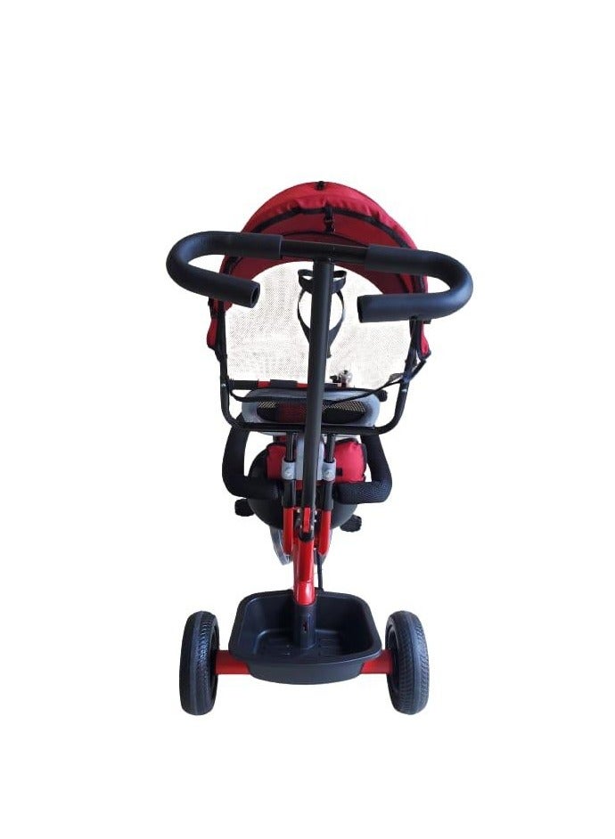 Pushing comfortable Tricycle with Sunlight cover and bell, Baby Trike with Pushing Handle, kids Tricycle with Basket and Storage Box, Toddler Tricycle with Footrest and Seat Belt, Red Colour