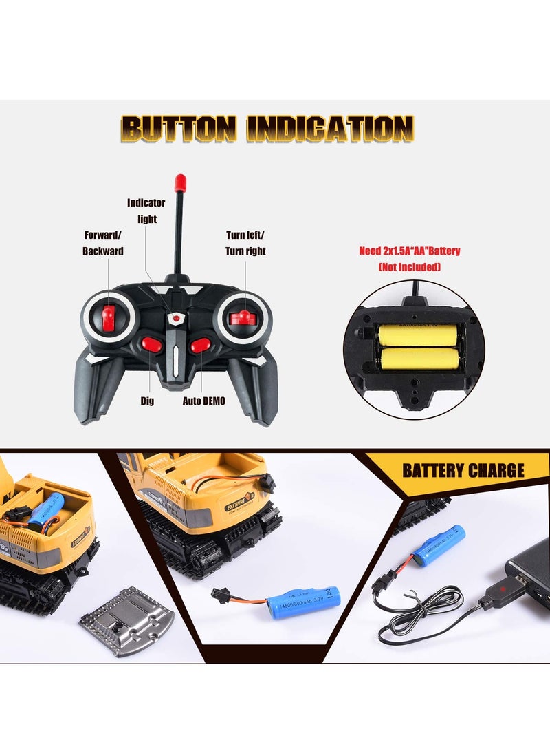 Remote Control Construction Excavator Toy Kids Toy Engineering Digger Truck Remote Control Rechargable Hydraulic Car RC Charging 1:24 With 6 Channel Educational Toys for Kids and Children for 3+
