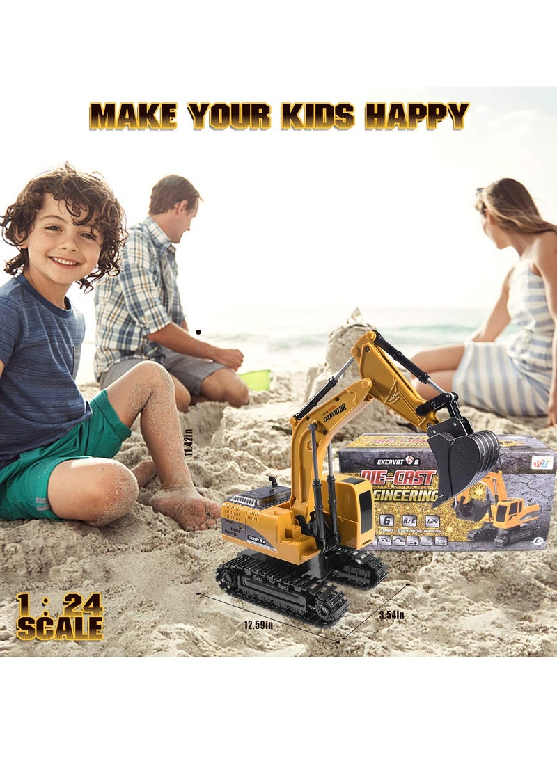 Remote Control Construction Excavator Toy Kids Toy Engineering Digger Truck Remote Control Rechargable Hydraulic Car RC Charging 1:24 With 6 Channel Educational Toys for Kids and Children for 3+