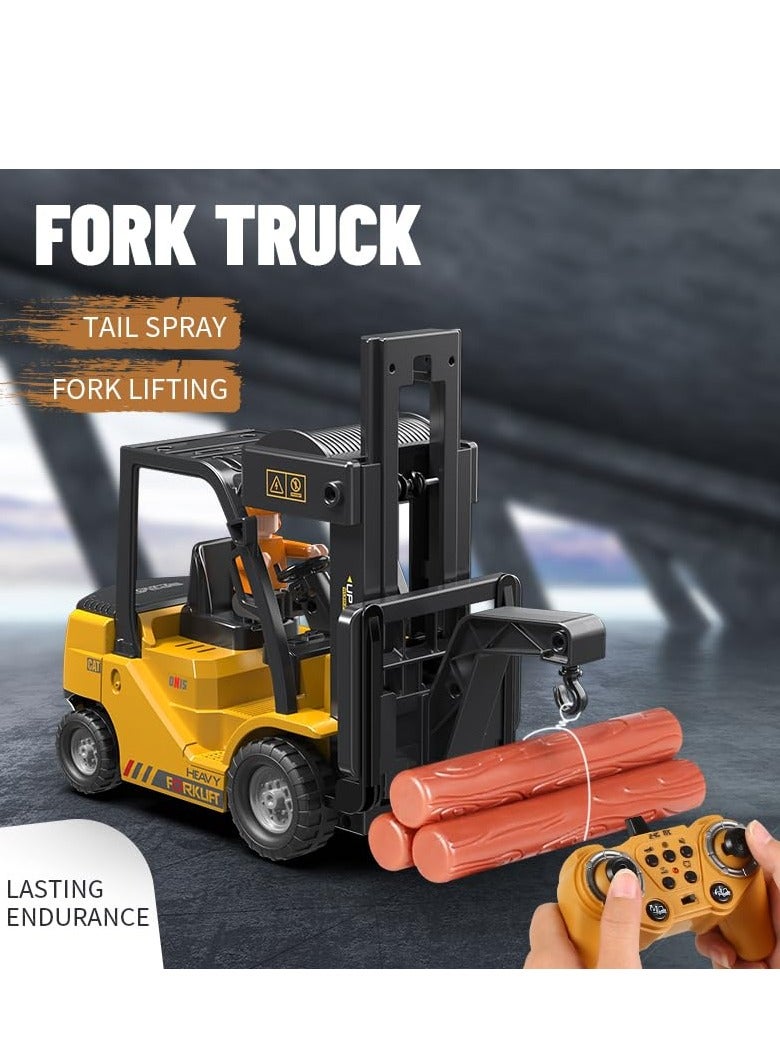 2.4Ghz Remote Control Forklift Cranes 2 in 1 RC Forklift Truck 6 Channel 2 Mode Channel Remote Control Crane with Spray Sound and Lights 1:24 Scale Construction Truck Toy Gift for Kids for 3-7