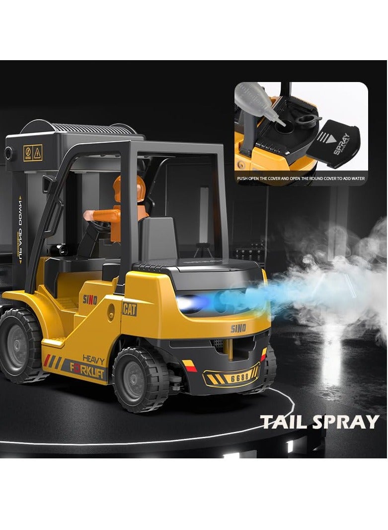 2.4Ghz Remote Control Forklift Cranes 2 in 1 RC Forklift Truck 6 Channel 2 Mode Channel Remote Control Crane with Spray Sound and Lights 1:24 Scale Construction Truck Toy Gift for Kids for 3-7