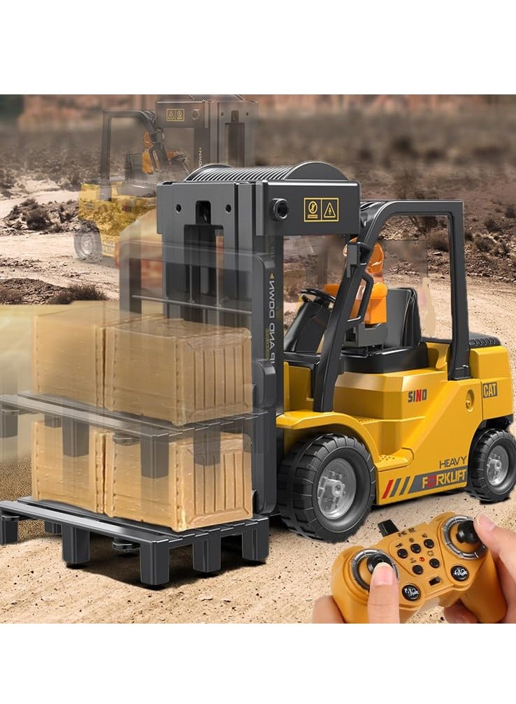 2.4Ghz Remote Control Forklift Cranes 2 in 1 RC Forklift Truck 6 Channel 2 Mode Channel Remote Control Crane with Spray Sound and Lights 1:24 Scale Construction Truck Toy Gift for Kids for 3-7