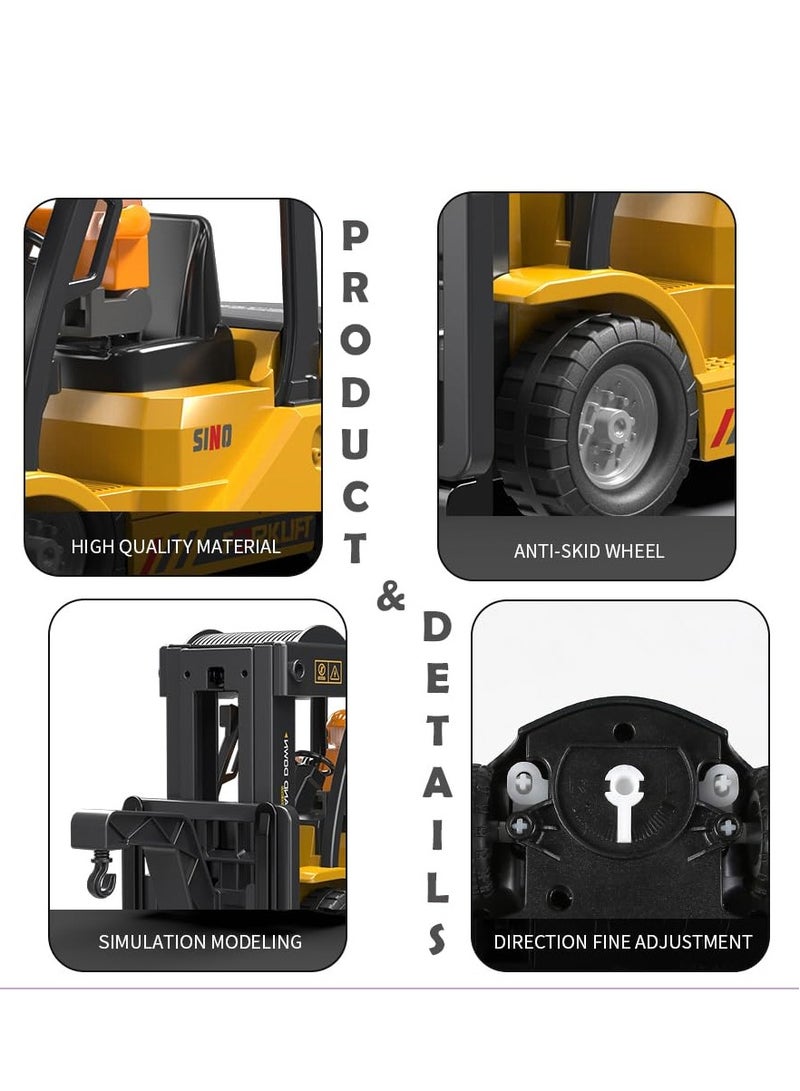 2.4Ghz Remote Control Forklift Cranes 2 in 1 RC Forklift Truck 6 Channel 2 Mode Channel Remote Control Crane with Spray Sound and Lights 1:24 Scale Construction Truck Toy Gift for Kids for 3-7