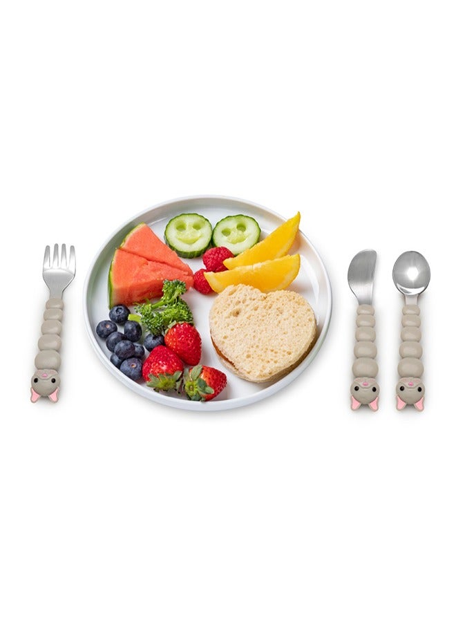 6-Pieces Snack Containers And Utensil Set - Bulldog And Purple Cat Snack Containers, Purple Cat And Grey Bulldog Utensil Set