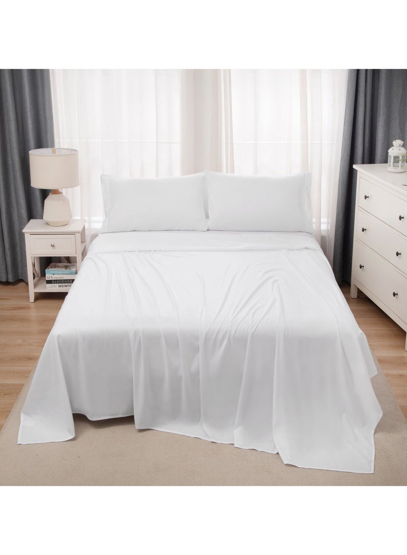 Panax Bedding Double Bed Sheets Set - 4 Piece Bedding - Brushed Microfiber - Shrinkage and Fade Resistant - Easy Care (White, Double)