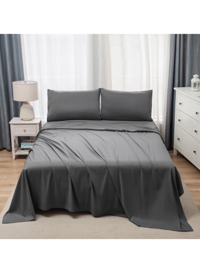 Panax Bedding Double Bed Sheets Set - 4 Piece Bedding - Brushed Microfiber - Shrinkage and Fade Resistant - Easy Care (Dark Grey, Double)