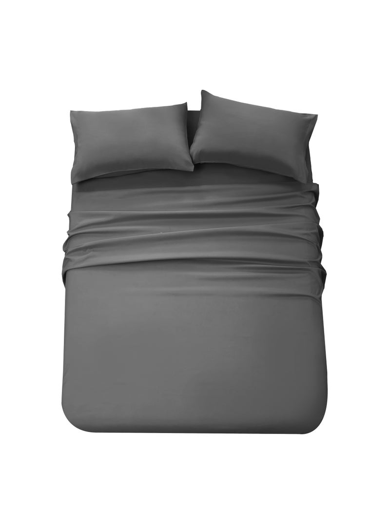 Panax Bedding Double Bed Sheets Set - 4 Piece Bedding - Brushed Microfiber - Shrinkage and Fade Resistant - Easy Care (Dark Grey, Double)