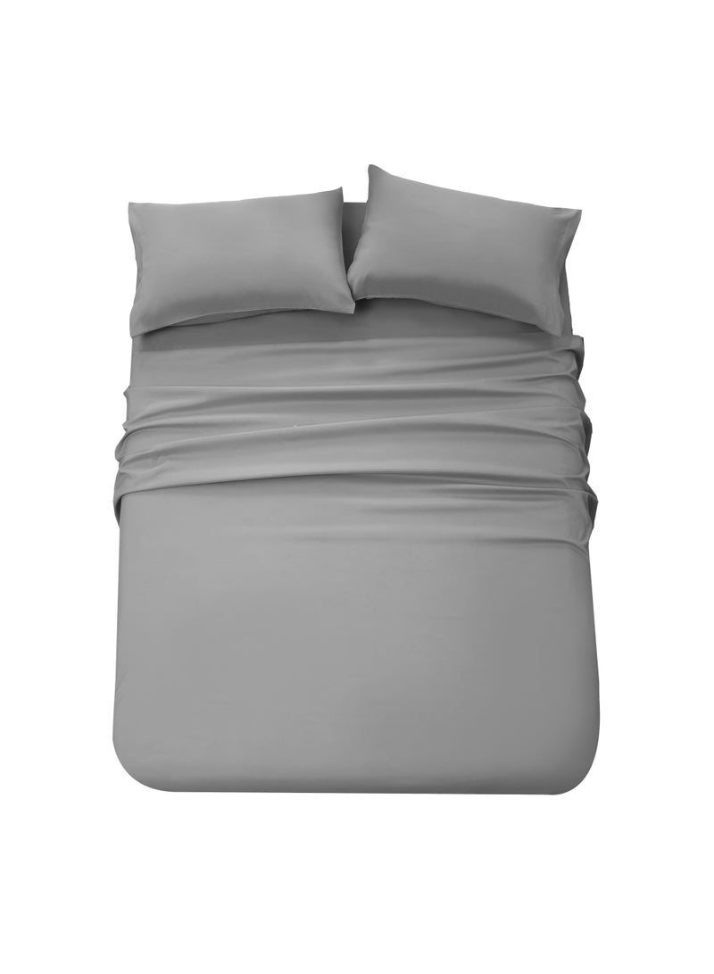 Panax Bedding Double Bed Sheets Set - 4 Piece Bedding - Brushed Microfiber - Shrinkage and Fade Resistant - Easy Care (Light Grey, Double)