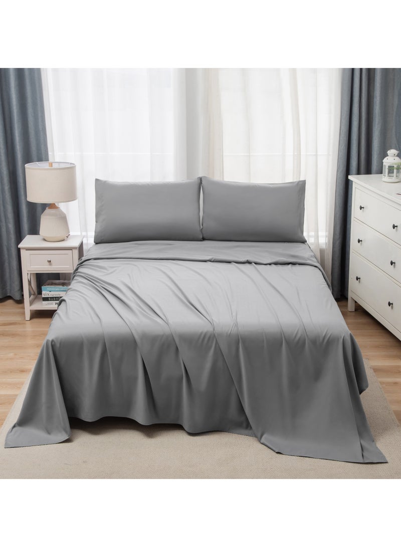 Panax Bedding Double Bed Sheets Set - 4 Piece Bedding - Brushed Microfiber - Shrinkage and Fade Resistant - Easy Care (Light Grey, Double)