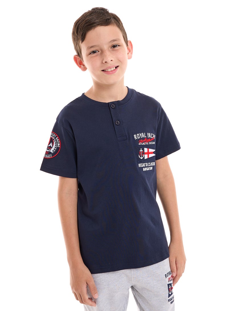 Boys' 2-Piece 100% Cotton T-Shirt & Jogger Set - Navy - Grey