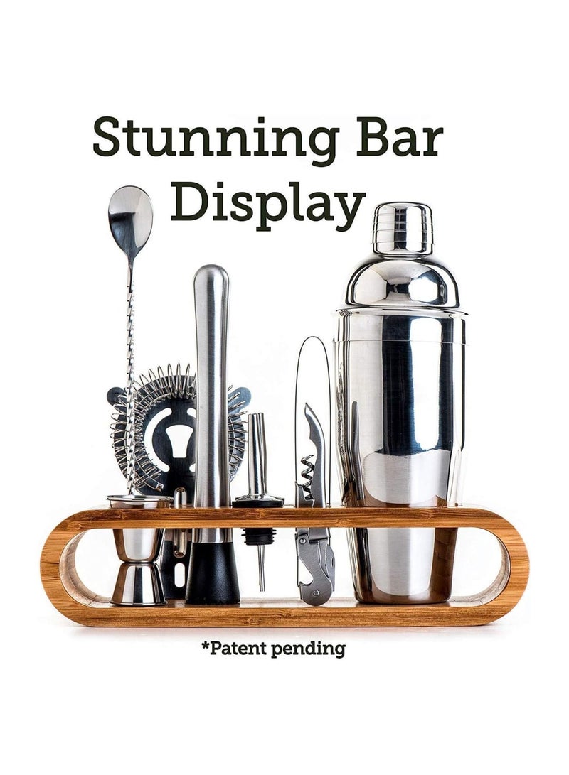 11-Piece Set with Stylish Bamboo Stand for the Modern Bartender