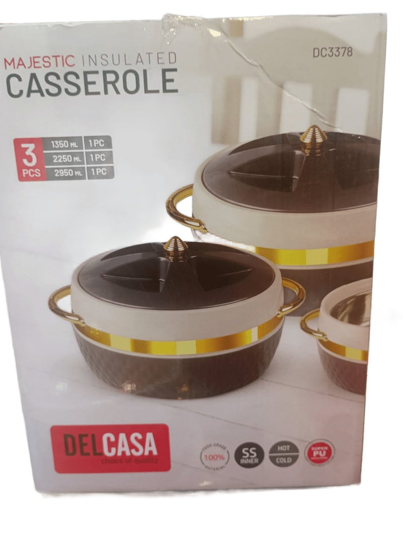 3Pc Casserole Set SS Inner 1.3+2.25+2.95L Twist Lock