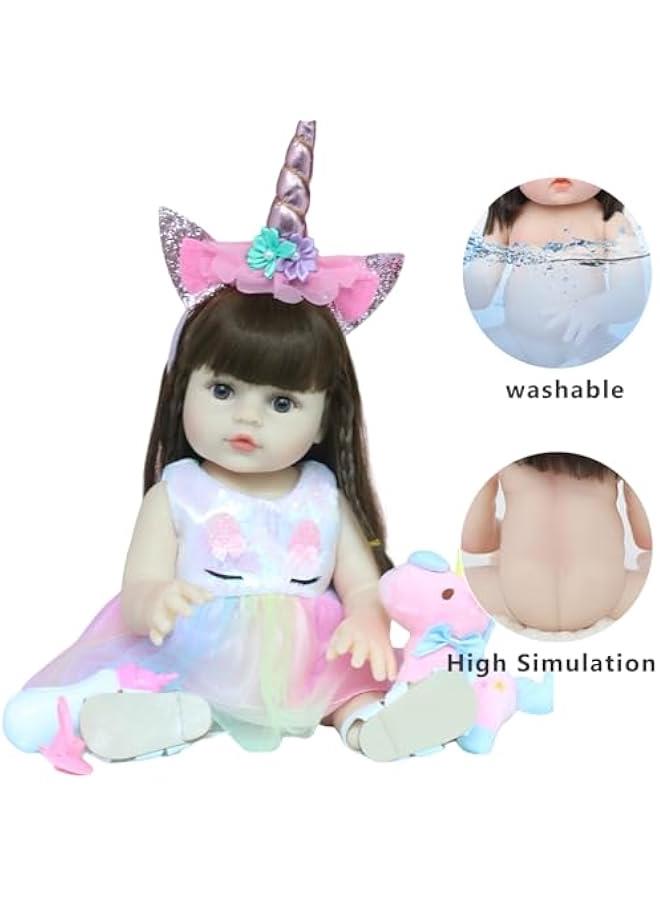 Reborn Baby Doll, 53cm Realistic Newborn Baby Dolls - Lifelike Soft Silicone Doll Girls with Plush Toy & Doll Clothes & Accessories for Age 3+ (Pink Unicorn)