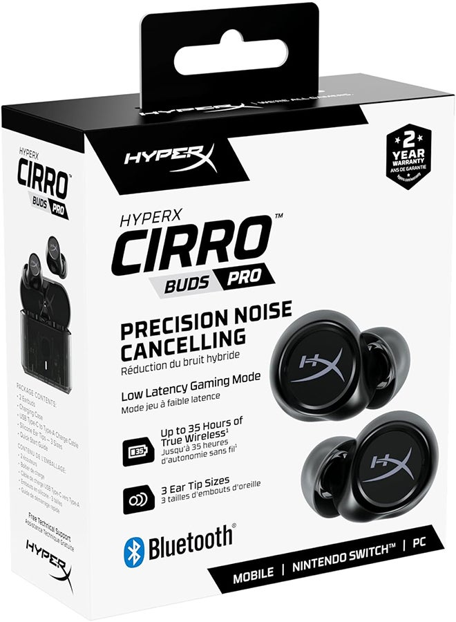 HyperX Cirro Buds Pro – True Wireless Earbuds, Active Noise Cancellation, ANC, Ambient Sound Mode, Low Latency, Bluetooth 5.2, IPX4, Fast Charge, PC, Nintendo Switch, Mobile - Black
