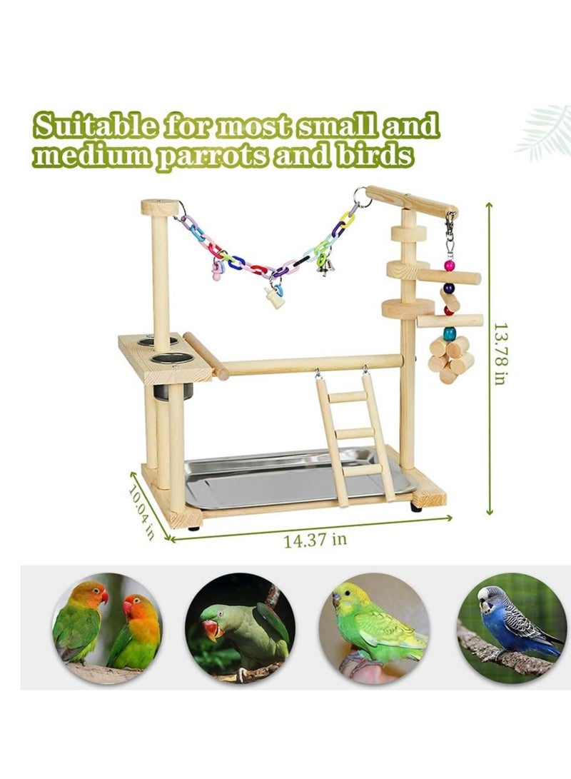 Parrot Wood Playstand Bird Gym Playpen Ladder With Feeder Cups Tray 36.5x25.5x35 Cm