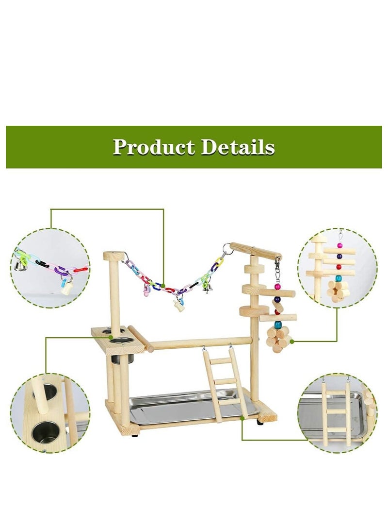 Parrot Wood Playstand Bird Gym Playpen Ladder With Feeder Cups Tray 36.5x25.5x35 Cm