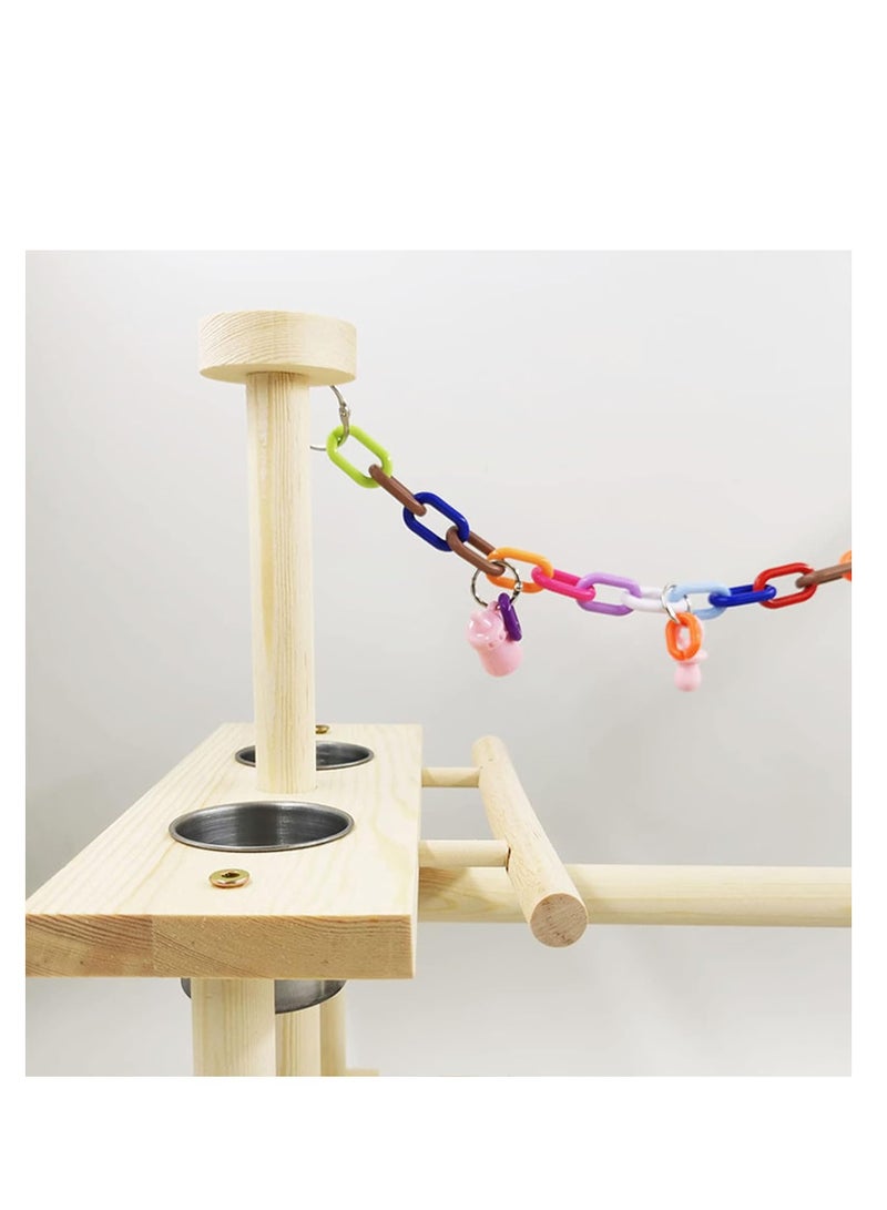Parrot Wood Playstand Bird Gym Playpen Ladder With Feeder Cups Tray 36.5x25.5x35 Cm
