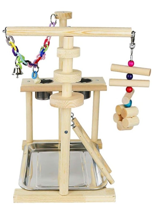 Parrot Wood Playstand Bird Gym Playpen Ladder With Feeder Cups Tray 36.5x25.5x35 Cm