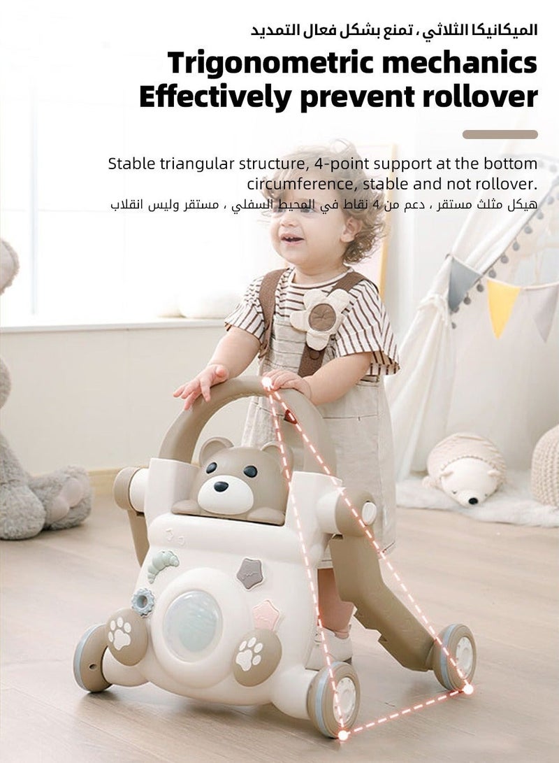 4-in-1 Baby Walker with Parent Push Handle, Baby Push Walker, Multifunctional Baby Sit to Stand Walker, Assembled as Scooter and Balance Bike with Detachable Panel, Gift for Infant Boys Girls