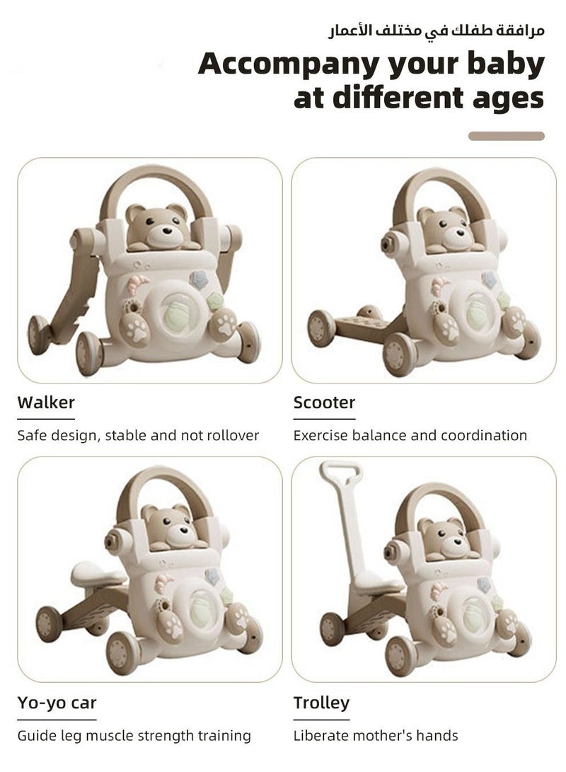 4-in-1 Baby Walker with Parent Push Handle, Baby Push Walker, Multifunctional Baby Sit to Stand Walker, Assembled as Scooter and Balance Bike with Detachable Panel, Gift for Infant Boys Girls