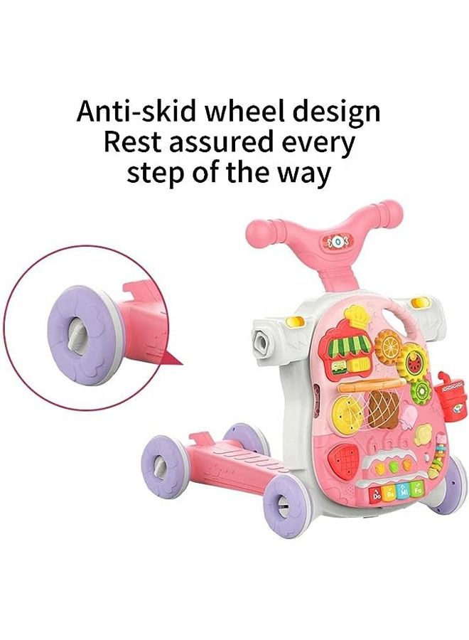 in 1 Baby Walker , Baby Push Walkers, Assemble as Scooter/Motorbike/Activity Center/Detachable Panel, Walking Toys Learning Walker for Infants Toddler (Pink)