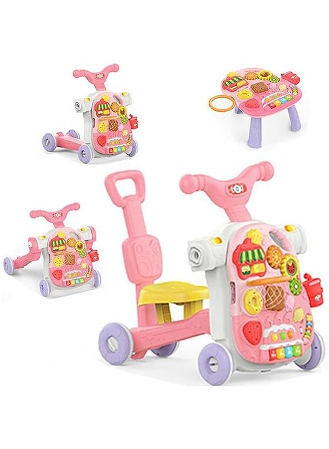 in 1 Baby Walker , Baby Push Walkers, Assemble as Scooter/Motorbike/Activity Center/Detachable Panel, Walking Toys Learning Walker for Infants Toddler (Pink)