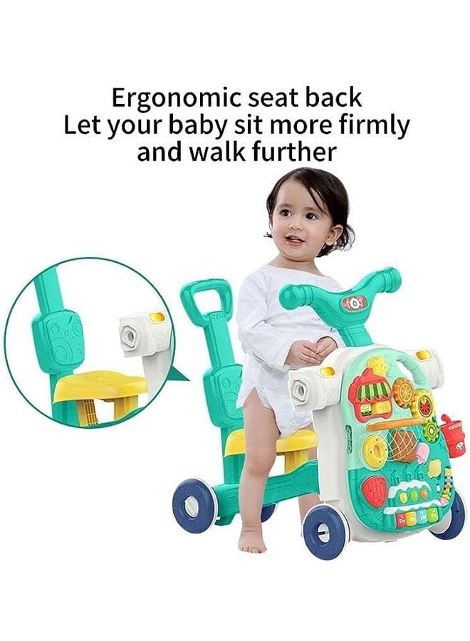 in 1 Baby Walker , Baby Push Walkers, Assemble as Scooter/Motorbike/Activity Center/Detachable Panel, Walking Toys Learning Walker for Infants Toddler (Green)