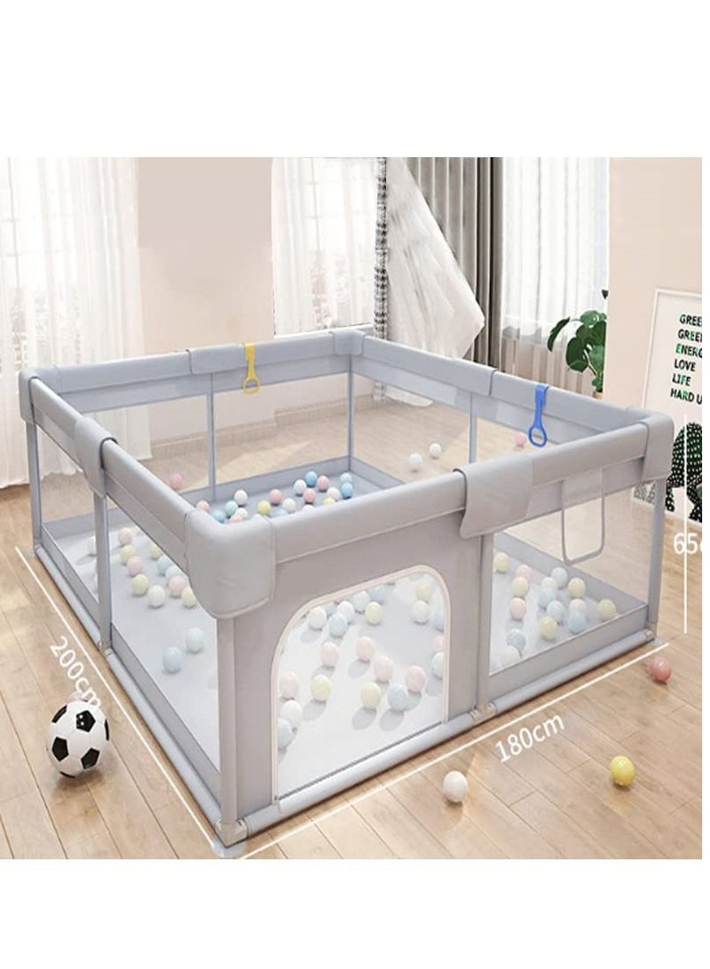 Playpen, Baby fence with playing mat Toddler Fence with Anti-Slip Suckers Portable Activity Center with Balls(Grey)