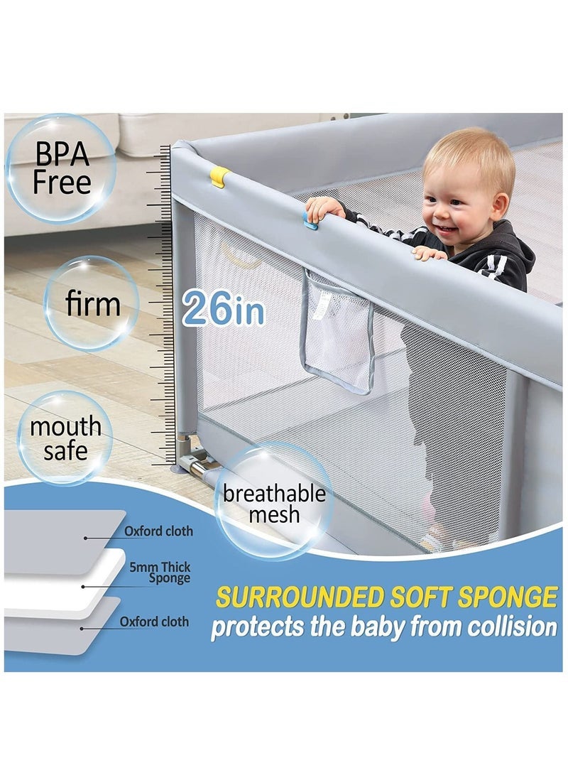 Playpen, Baby fence with playing mat Toddler Fence with Anti-Slip Suckers Portable Activity Center with Balls(Grey)