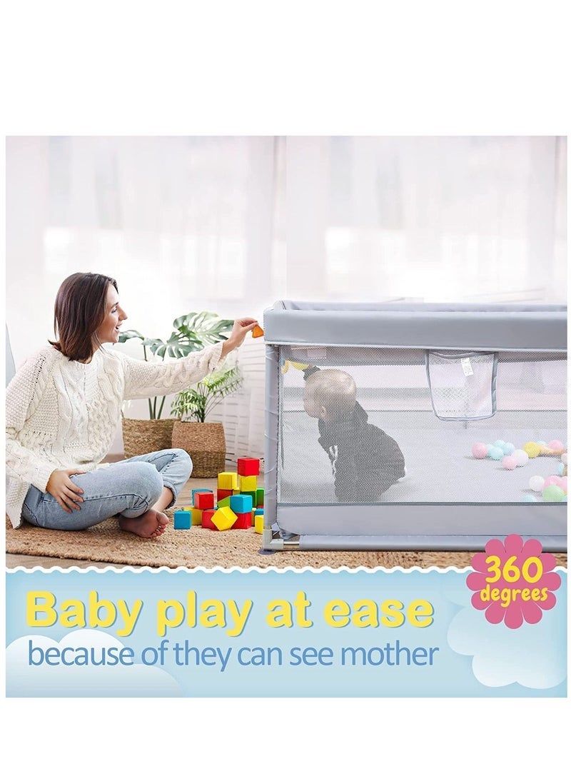 Playpen, Baby fence with playing mat Toddler Fence with Anti-Slip Suckers Portable Activity Center with Balls(Grey)