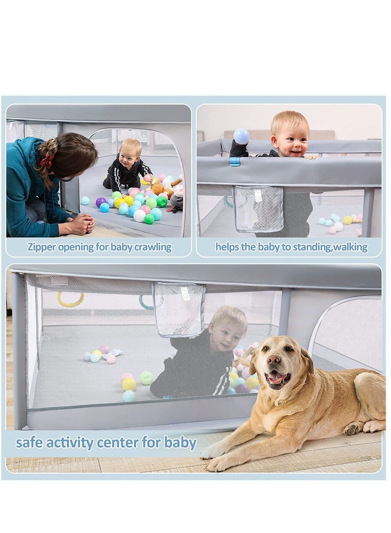 Playpen, Baby fence with playing mat Toddler Fence with Anti-Slip Suckers Portable Activity Center with Balls(Grey)