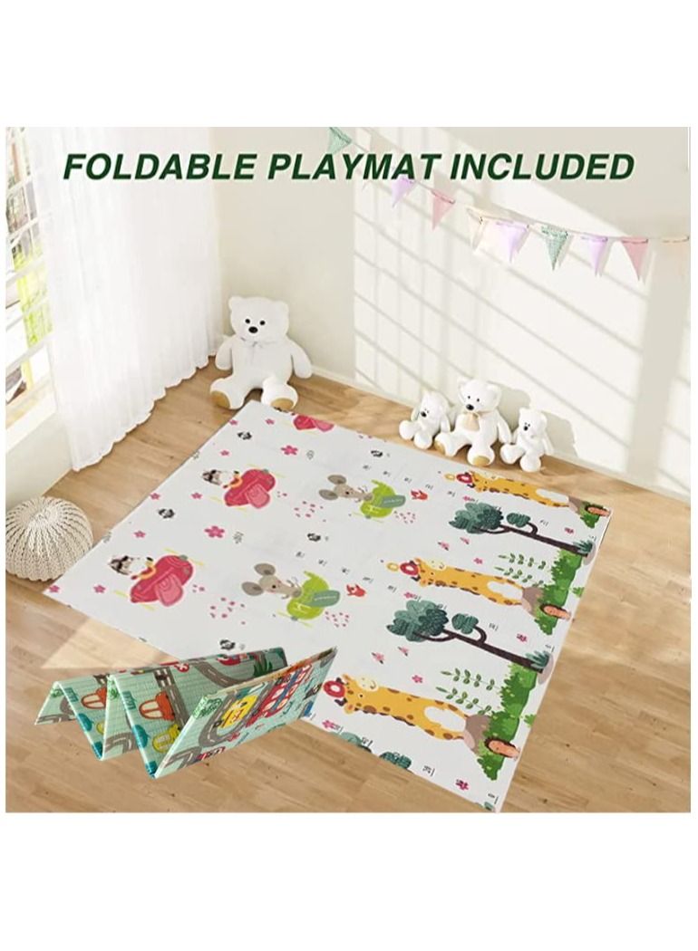 Playpen, Baby fence with playing mat Toddler Fence with Anti-Slip Suckers Portable Activity Center with Balls(Grey)