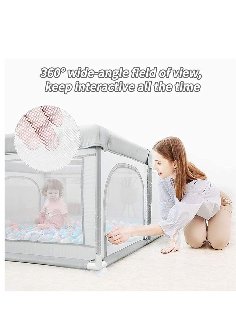 Playpen, Baby fence with playing mat Toddler Fence with Anti-Slip Suckers Portable Activity Center with Balls(Grey)