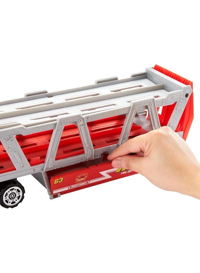 Matchbox Fire Rescue Hauler Playset with 1 Fire-Themed Vehicle & 8 Accessories