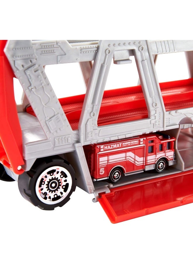 Matchbox Fire Rescue Hauler Playset with 1 Fire-Themed Vehicle & 8 Accessories