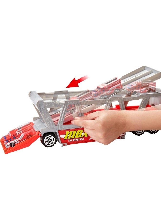 Matchbox Fire Rescue Hauler Playset with 1 Fire-Themed Vehicle & 8 Accessories