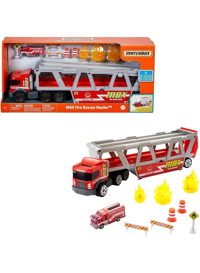 Matchbox Fire Rescue Hauler Playset with 1 Fire-Themed Vehicle & 8 Accessories