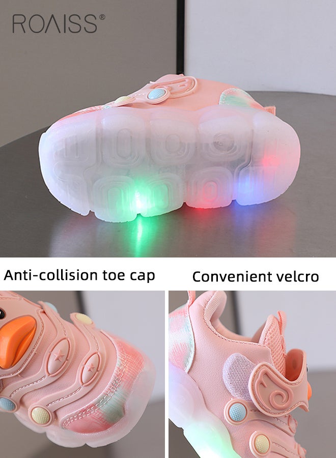 Girls Boys LED Light Up Sneakers Hook Loop Cartoon Shoes Non-Slip Cute Shoes for Toddler/Little Kid/Big Kid Lightweight Girls Slip-On Sneakers Walking Shoes