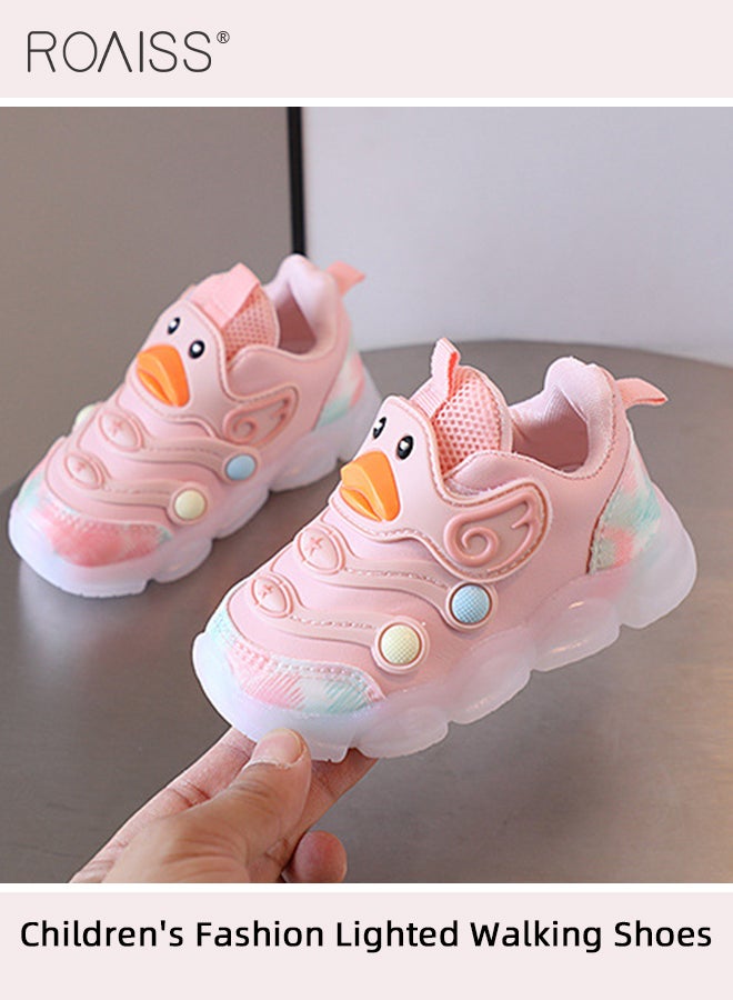 Girls Boys LED Light Up Sneakers Hook Loop Cartoon Shoes Non-Slip Cute Shoes for Toddler/Little Kid/Big Kid Lightweight Girls Slip-On Sneakers Walking Shoes