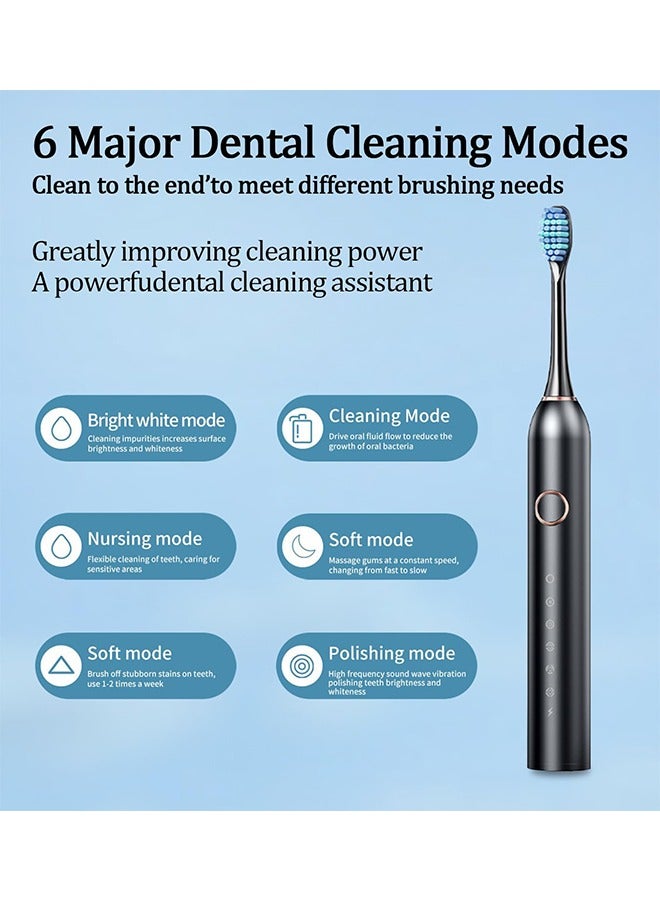 Electric Toothbrush, Sonic Toothbrush with Storage Box and 8 Brush Heads Ultra Sonic Motor 6 Modes, Rechargeable, IPX7 Waterproof, Electric Toothbrush for Adults and Teenagers