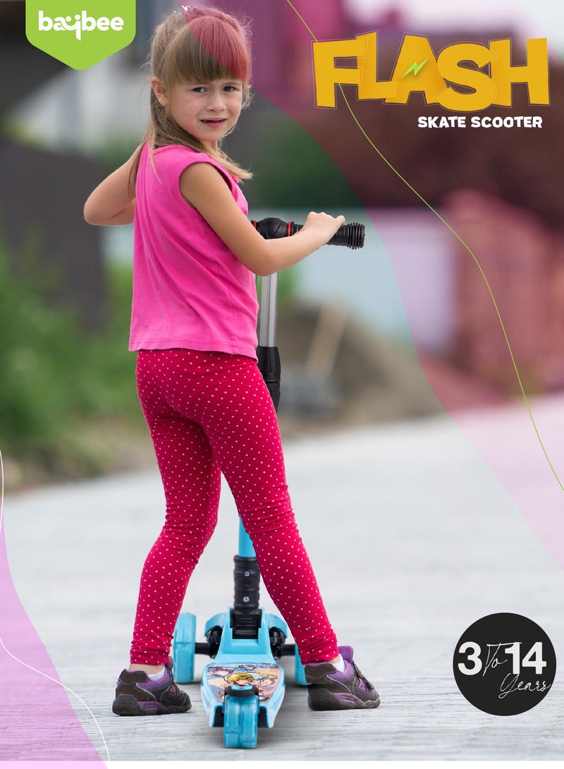 Baybee Flash Skate Scooter for Kids with 4 Height Adjustable Handle and Led Pu Wheels Kick Runner Scooters for Children 3 to 10 Years Boys Girls Blue