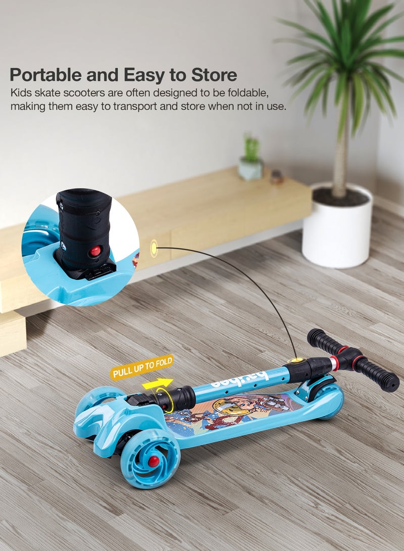 Baybee Flash Skate Scooter for Kids with 4 Height Adjustable Handle and Led Pu Wheels Kick Runner Scooters for Children 3 to 10 Years Boys Girls Blue