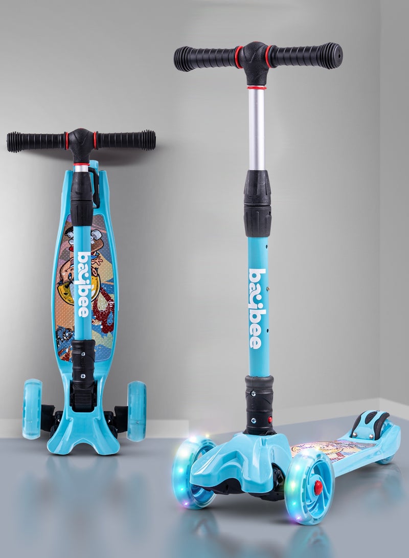 Baybee Flash Skate Scooter for Kids with 4 Height Adjustable Handle and Led Pu Wheels Kick Runner Scooters for Children 3 to 10 Years Boys Girls Blue