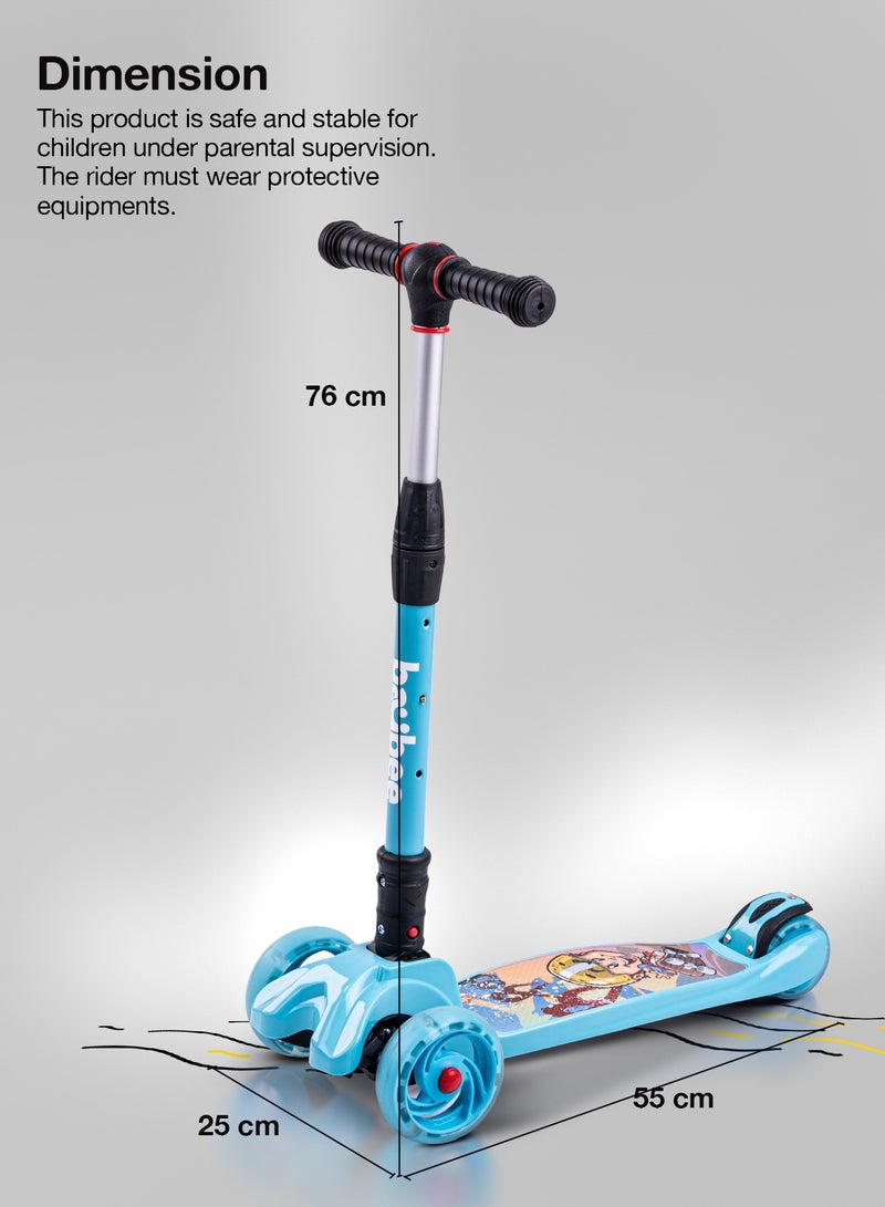 Baybee Flash Skate Scooter for Kids with 4 Height Adjustable Handle and Led Pu Wheels Kick Runner Scooters for Children 3 to 10 Years Boys Girls Blue