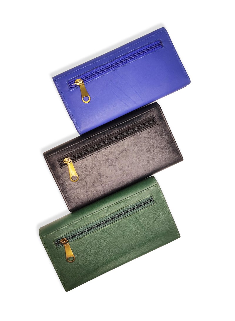 Genuine Leather Flap Black, Blue, Green Combo  Wallet Women's Clutch Organizer