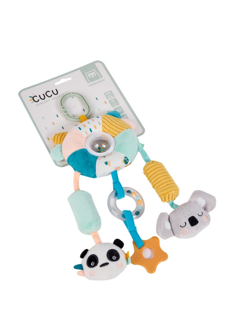 Eurekakids Cucu Big Sensory Hanging Toy w/ Rattle and Teether | For Strollers, Cribs, Playpen | For auditory stimulation, hand-eye coordination and sensory development | For 0M+